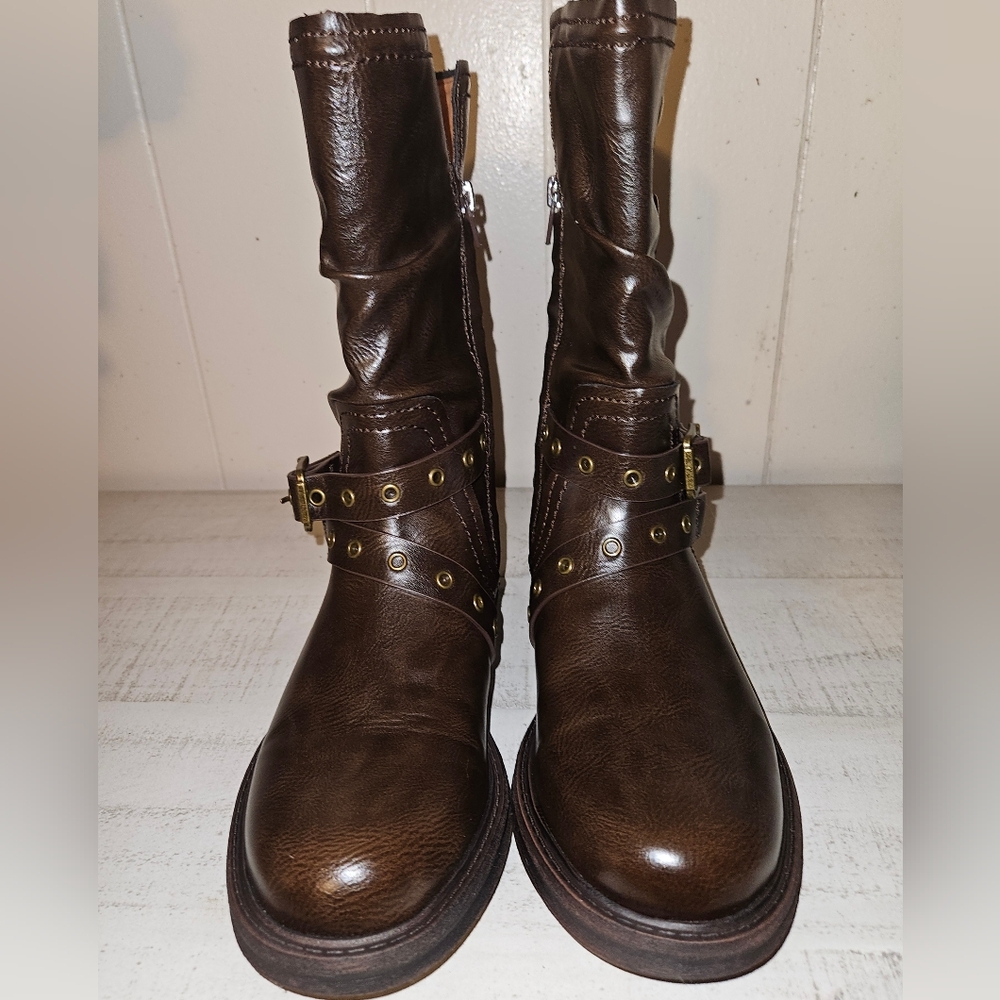 Zodiac - Faith Chocolate Mid Calf Moto Boots w/Belt Strap - Size 10M - EUC
